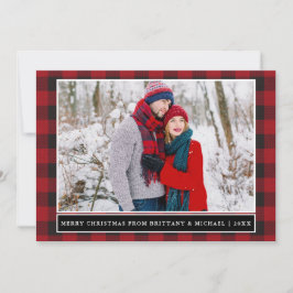 Red Kariert Merry Christmas Couple Foto Feiertagskarte