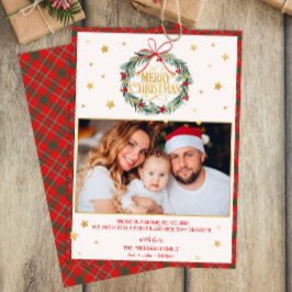 Red Kariert Merry Christmas Family Foto Card Einladung
