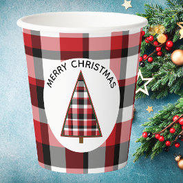 Red Kariert Merry Christmas Paper Cups Pappbecher