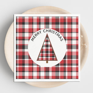 Red Kariert Merry Christmas Paper Napkins Serviette