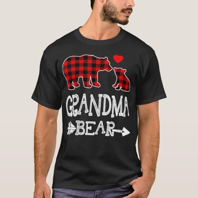 Red Kariert Oma Bear Christmas Pajama Match F T-Shirt (Vorderseite)
