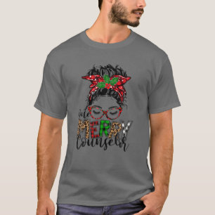 Red Kariert One Merry Counselor Messy Bun Weihnach T-Shirt
