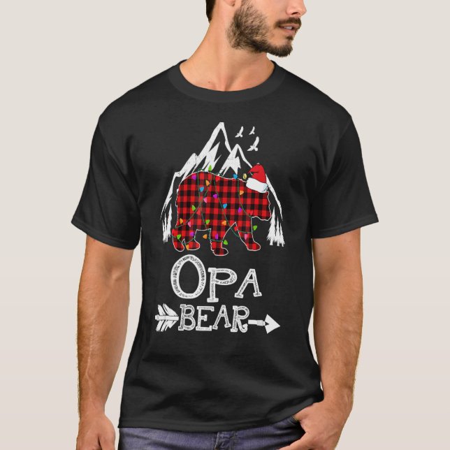 Red Kariert Opa Bear Weihnachts Pajama Matching Fa T-Shirt (Vorderseite)