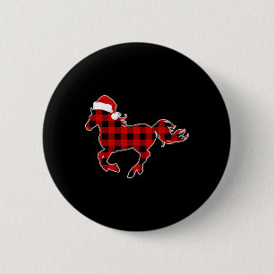 Red Kariert Pajama Horse Weihnachtsmannmütze Weihn Button
