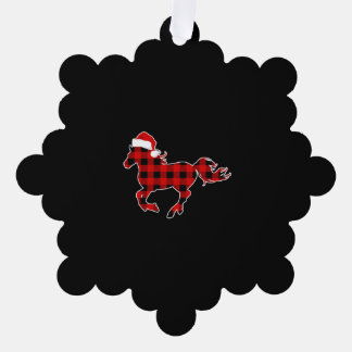 Red Kariert Pajama Horse Weihnachtsmannmütze Weihn Ornament Karte