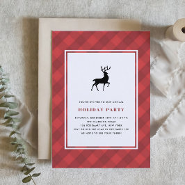 Red Kariert Pattern Deer Holiday Party Einladung