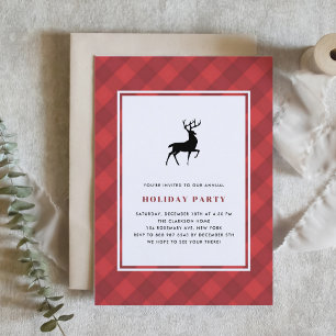 Red Kariert Pattern Deer Holiday Party Einladung