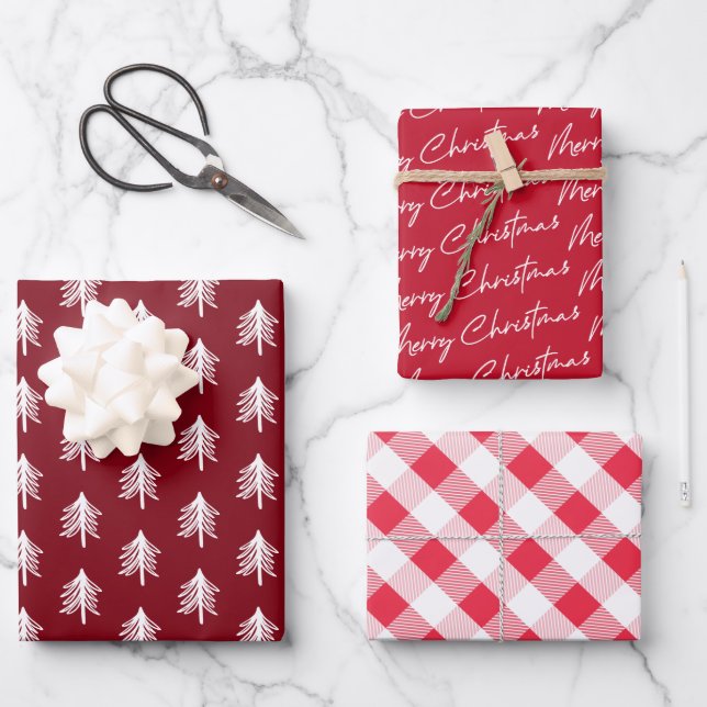 Red Kariert Patterns Weihnachtswrapping Paper Shee Geschenkpapier Set (Vorderseite)