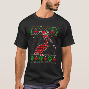 Red Kariert Pelican Santa Ugly Christmas Sweater P T-Shirt