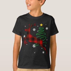 Red Kariert Reindeer Buffalo Deer Family Pajama Ch T-Shirt