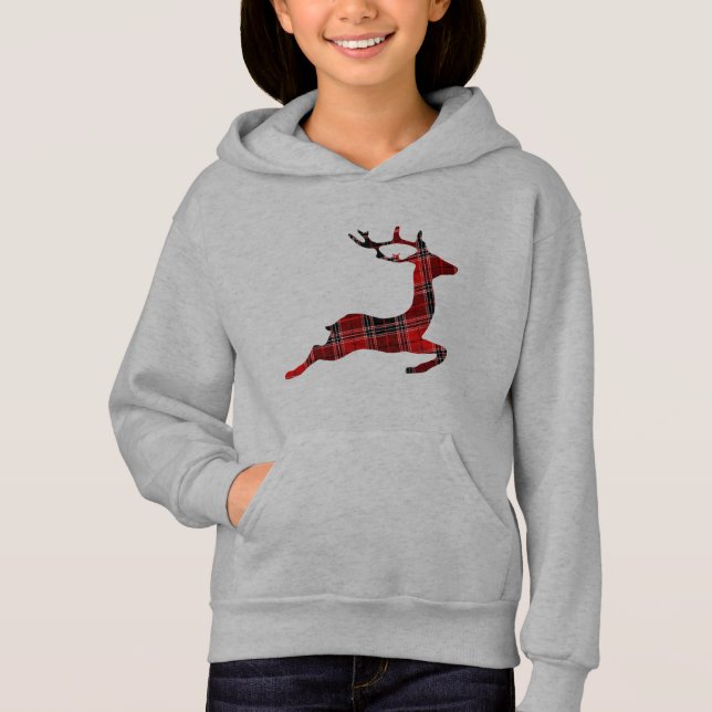 Red Kariert Reindeer Christmas Hoodie (Vorderseite)