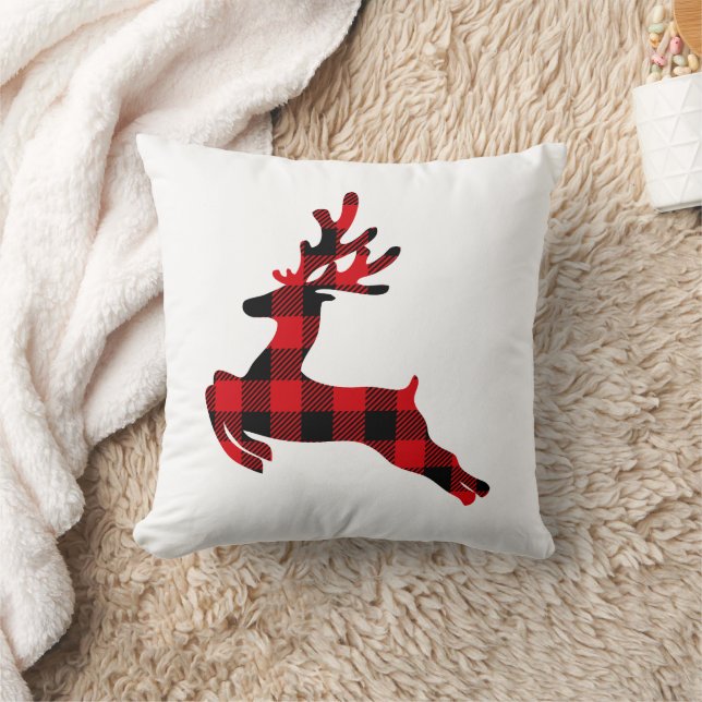 Red Kariert Reindeer Kissen (Decke)