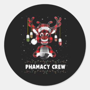 Red Kariert Reindeer Pharmacy Crew Weihnachten Runder Aufkleber