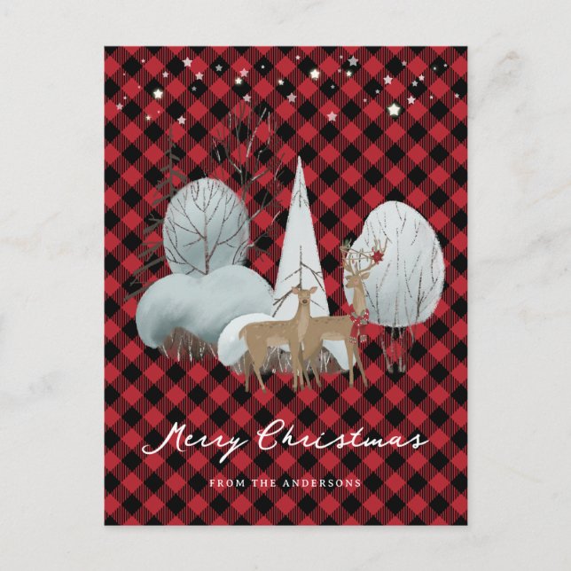 Red Kariert Reindeer Stars Weihnachten (Vorderseite)
