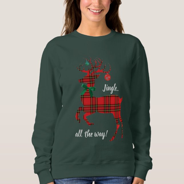 Red Kariert Rentier (Jingle!) Sweatshirt (Vorderseite)