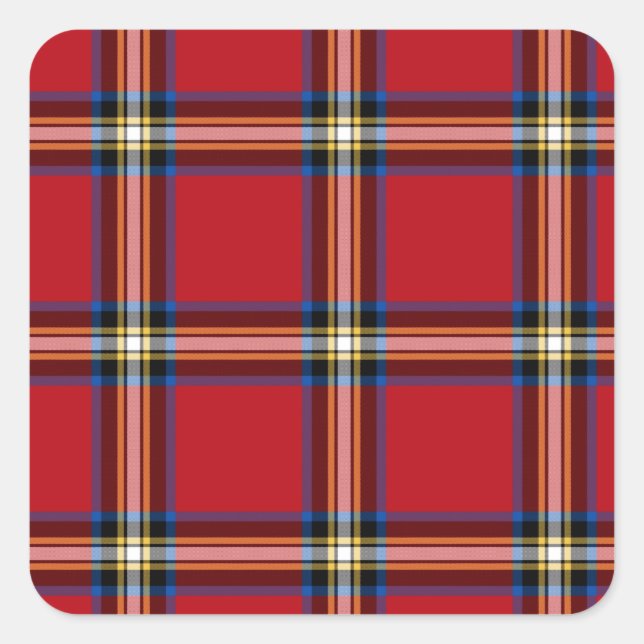 Red Kariert, Royal Stewart Tartan Quadratischer Aufkleber (Vorderseite)