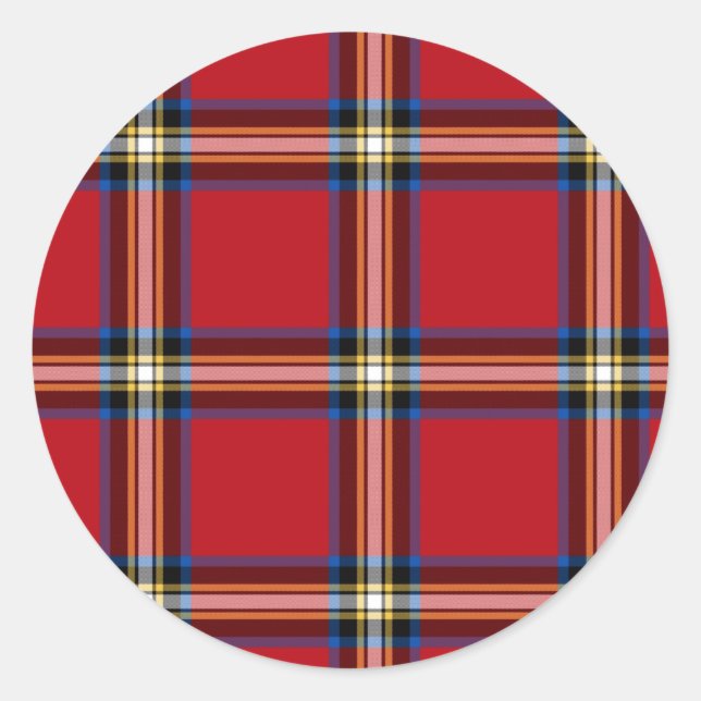 Red Kariert, Royal Stewart Tartan Runder Aufkleber (Vorderseite)