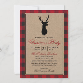 Red Kariert Rustic Christmas Party Kraft Einladung