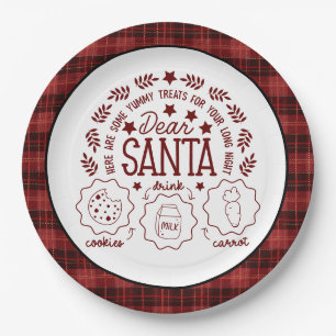 Red Kariert Santa Milk und Cookies Pappteller