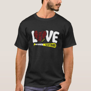 Red Kariert Softball Graphic Liebe Sprichwort Text T-Shirt