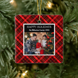Red Kariert Tartan Foto Frohe Weihnachten Keramikornament