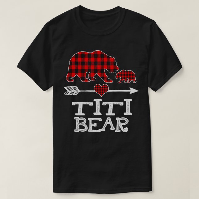 Red Kariert Titi Bear One Cub Matching Buffalo Paj T-Shirt (Design vorne)