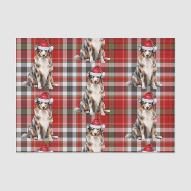 Red Kariert und Australian Shepherd Weihnachten Seidenpapier (Vorderseite)