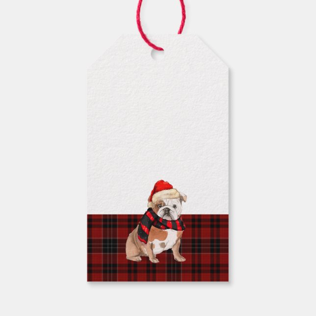 Red Kariert und English Bulldog Christmas Geschenkanhänger (Rückseite)