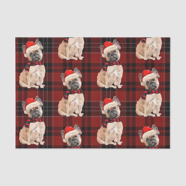 Red Kariert und French Bulldog Christmas Seidenpapier (Vorderseite)