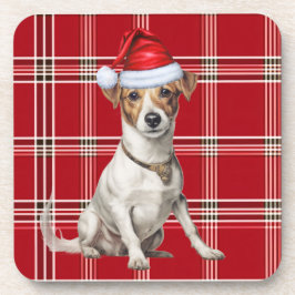 Red Kariert und Jack Russell Terrier Dog Weihnacht Getränkeuntersetzer
