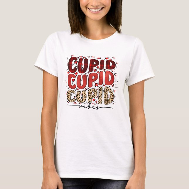 Red Kariert und Leopard Print Cupid Vibes T - Shir T-Shirt (Vorderseite)
