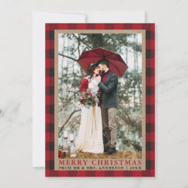 Red Kariert Wedding Foto Merry Christmas Kraft Feiertagskarte