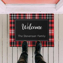 Red Kariert Welcome Mit Monogramm Name Fußmatte