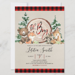 Red Kariert Winter Woodland Kinderdusche Einladung