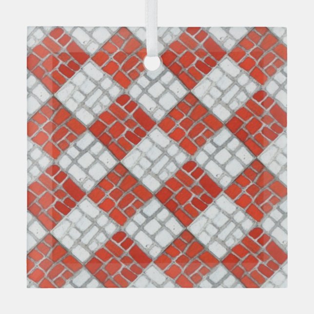 RED KARO MOSAIC Glasplatz Ornament Aus Glas (Vorderseite)
