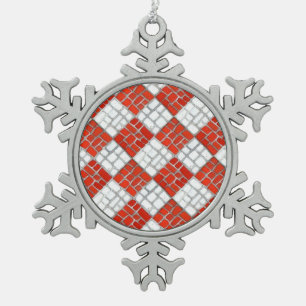 RED KARO MOSAIC Pewter Snowflake Ornament