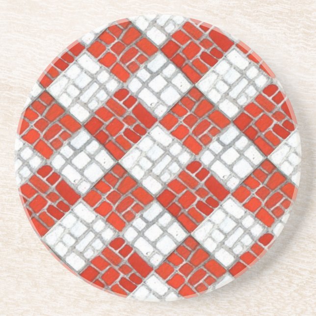 RED KARO MOSAIC Round Sandstone Untersetzer (Vorne)