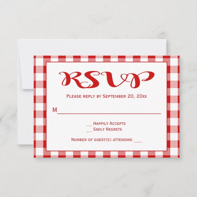 Red Karos UAWG Wedding, Party Gingham Kariert RSVP Karte (Vorderseite)
