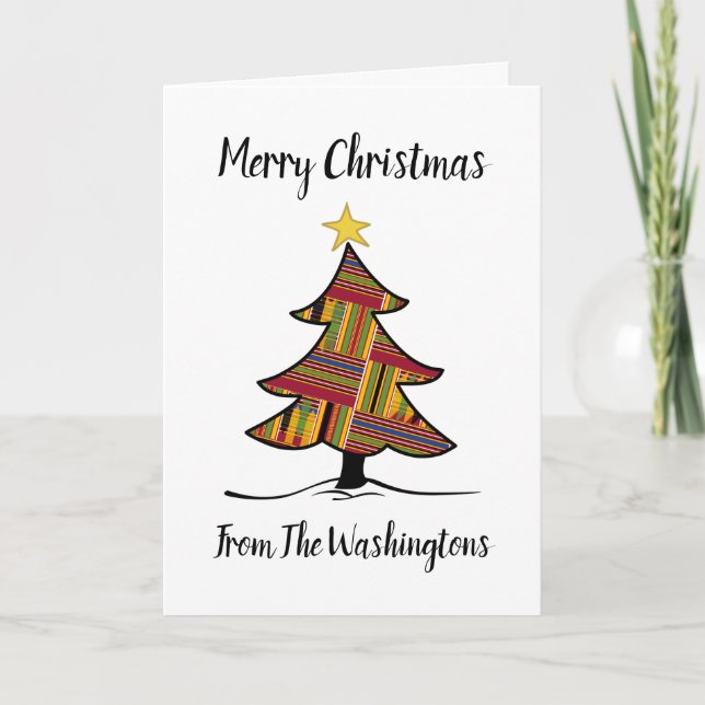 Red Kente Christmas Tree 12x18 Folding Karte (Vorderseite)