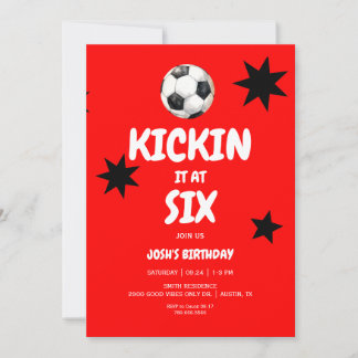Red Kickin it at Six Soccer 6. Geburtstagsparty Einladung