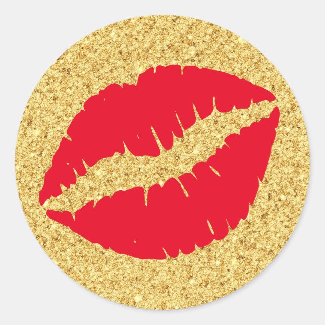 Red Kiss Gold Glitzer Runder Aufkleber (Vorderseite)