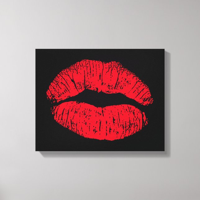 Red Kissing Lips auf schwarz Leinwanddruck (Vorderseite)