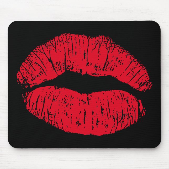 Red Kissing Lips auf schwarz Mousepad (Vorne)