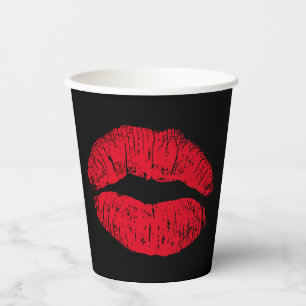 Red Kissing Lips auf schwarz Pappbecher