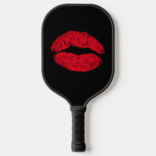Red Kissing Lips auf schwarz Pickleball Schläger