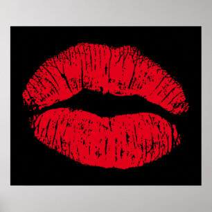 Red Kissing Lips auf schwarz Poster