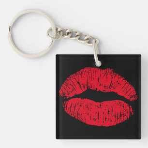 Red Kissing Lips auf schwarz Schlüsselanhänger