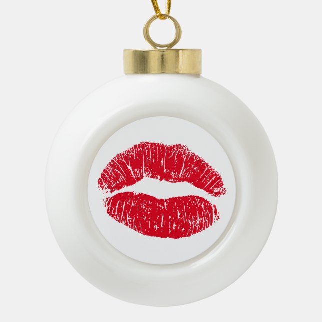 Red Kissing Lips Keramik Kugel-Ornament (Vorderseite)