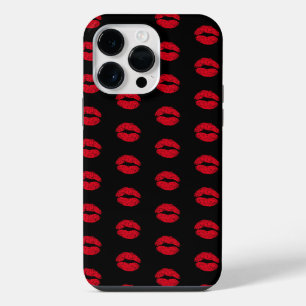 Red Kissing Lips Muster iPhone 14 Pro Max Hülle