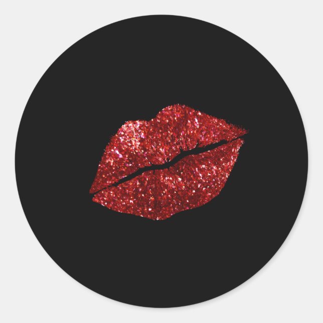Red Kissing Lipstick Glitzer Lippen Runder Aufkleber (Vorderseite)